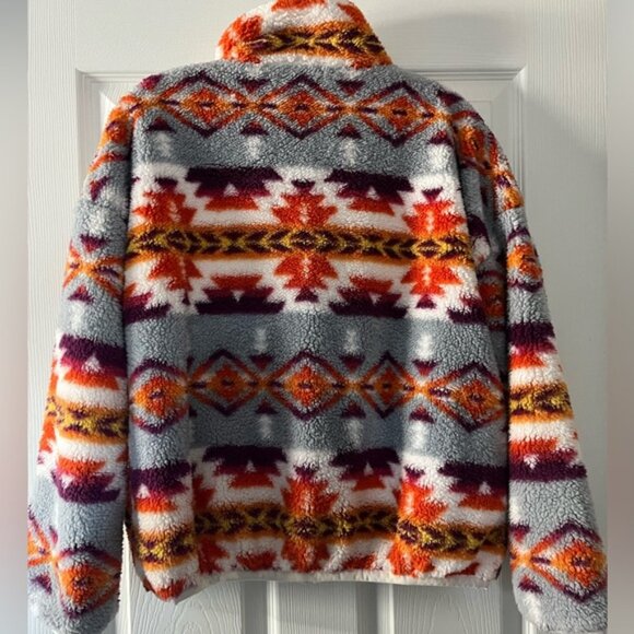 Teddy Fleece Fuzzy Printed Zip Up Jacket S NWT - Picture 3 of 5